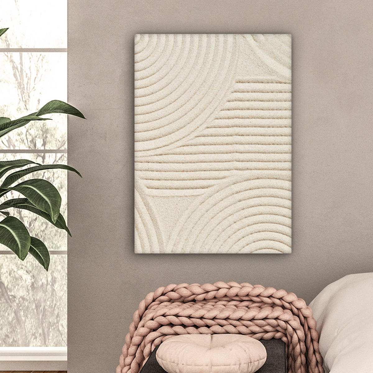 LEINWANDBILD Muster - Abstrakt - Weiß Wandbild Wohnzimmer 60x80 cm - Beige, Textil (60/80cm) - MuchoWow