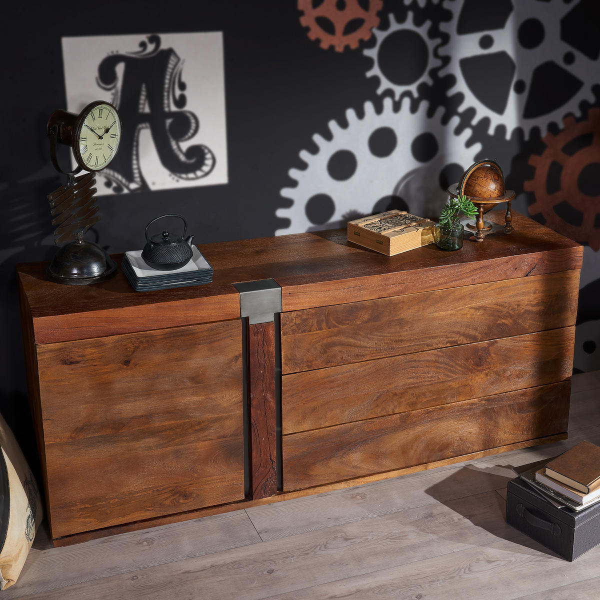 SIDEBOARD Mango 180x45x75 braun lackiert Amsterdam #11 - Braun, Holz (180/75/45cm) - Massivmoebel24