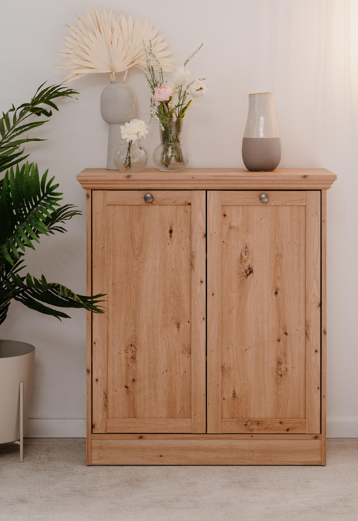 KOMMODE Eiche Artisan 80 cm Landhaus, Sideboard 2-türig - Eichefarben/Silberfarben, Holzwerkstoff/Metall (80/90/35cm) - Furn.Design