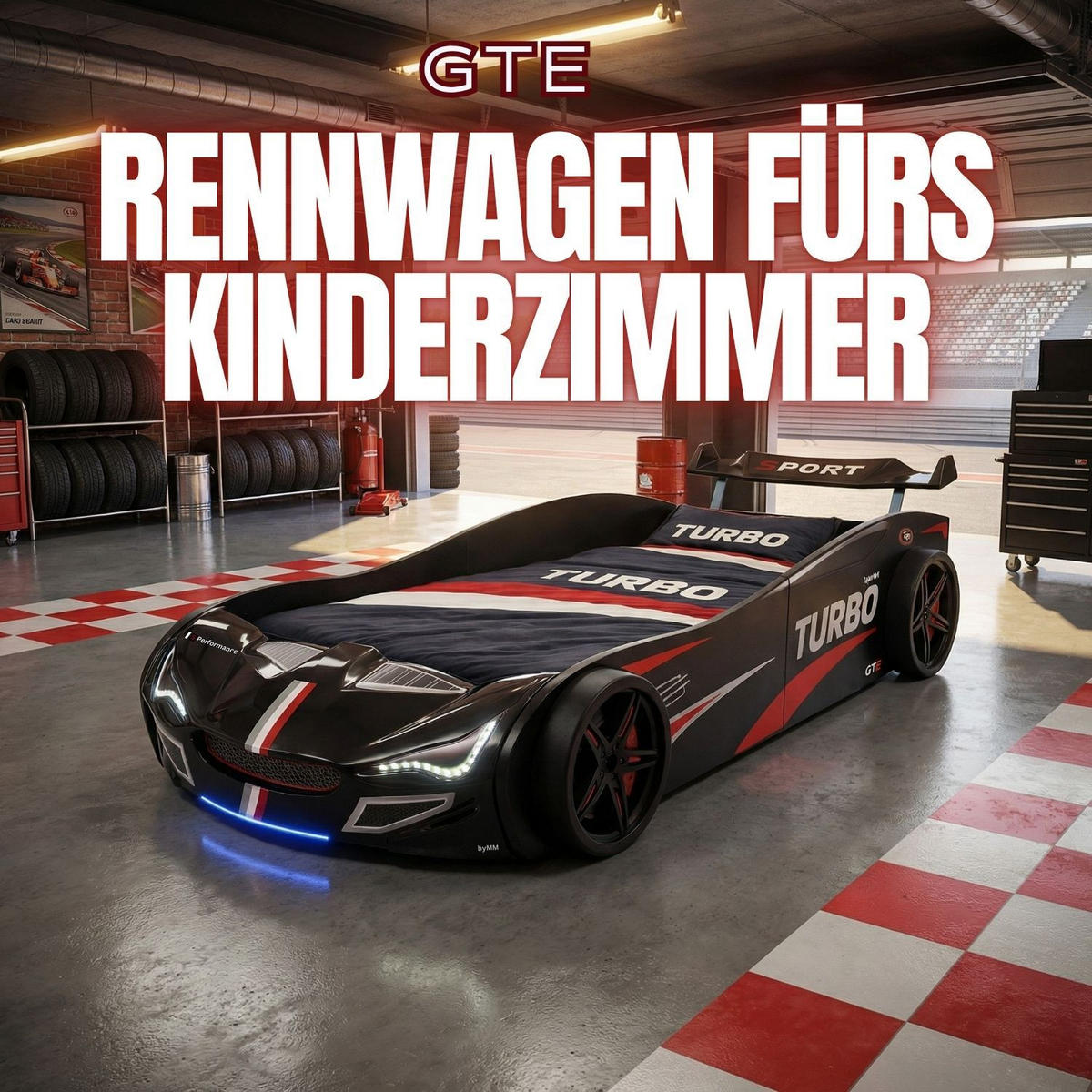 AUTOBETT GTE mit Rollrost, Licht und Sound Farbe Schwarz - Schwarz, Holzwerkstoff (90/200cm) - Coemo