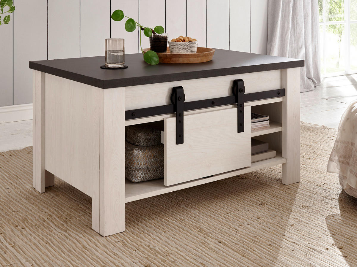 COUCHTISCH weiß Pinie, anthrazit, Landhaus, Beistelltisch 93 x 60 cm - Anthrazit/Weiß, Holzwerkstoff/Metall (93/60/51cm) - Furn.Design