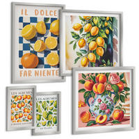 BILDER SET 5er Set - 50x50 cm & 20x30 cm & 40x60 cm Silberner Rahmen - Zitronenbäume im Topf - Silberfarben, Kunststoff (40/60cm) - TULUP