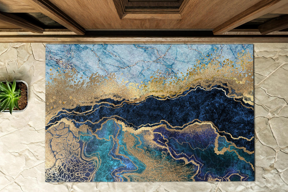 FUSSMATTE 150 x 100 cm Blauer Marmor - Blau, Textil (150/100cm) - TULUP