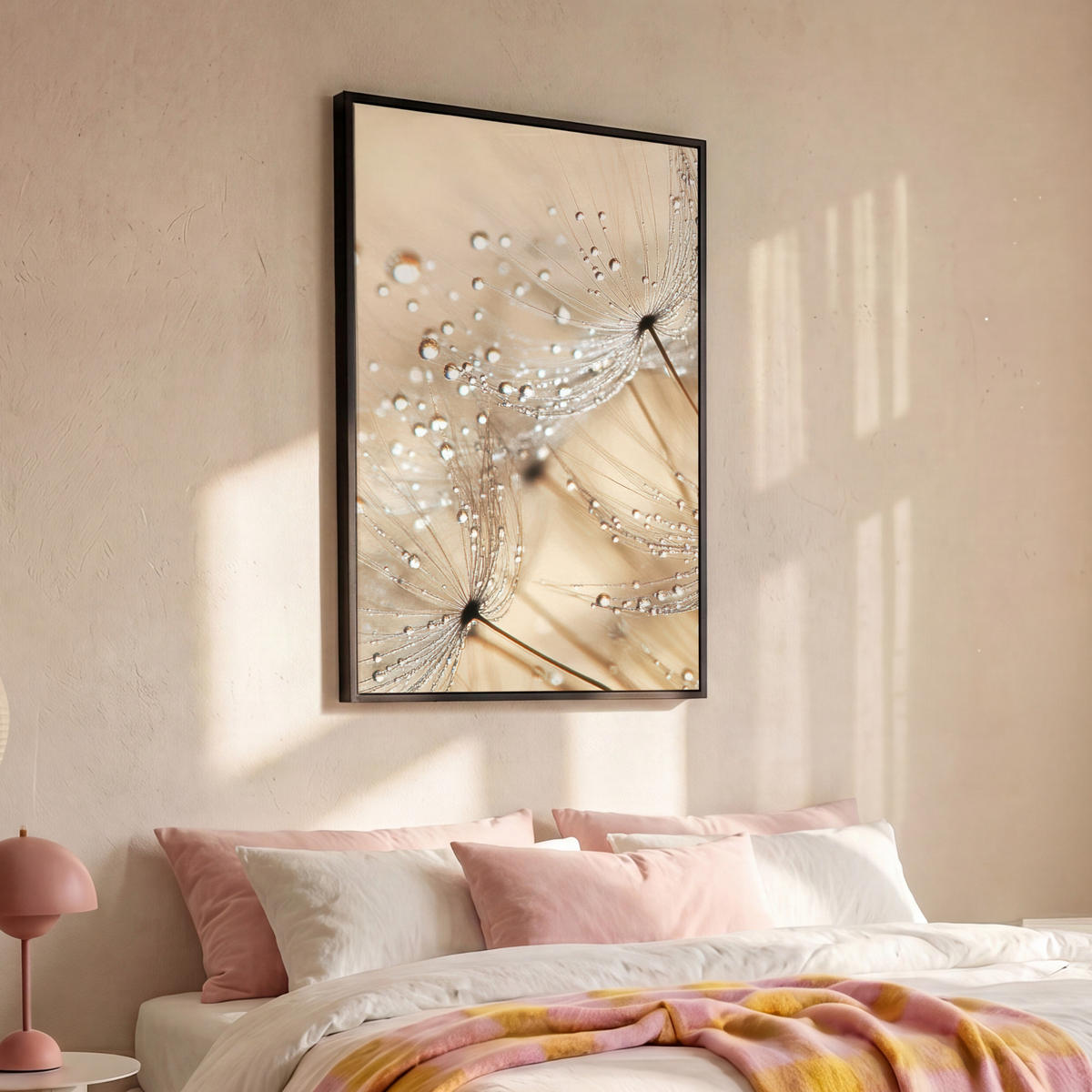 LEINWAND Bilder mit Rahmen - Löwenzahn - Abstrakt - Natur - Beige - 100x150 - Braun, Textil (100/150cm) - MuchoWow