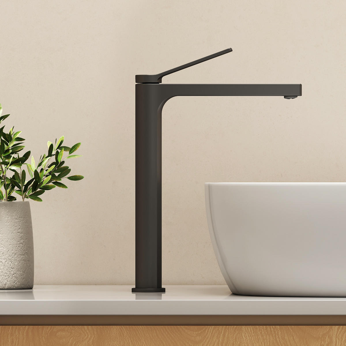 WASCHTISCHARMATUR mit Zertifiziertem Filterelement Schwarz Matt Hoher Stil - Schwarz, Metall (23.3/4.6/33.5cm) - EMKE