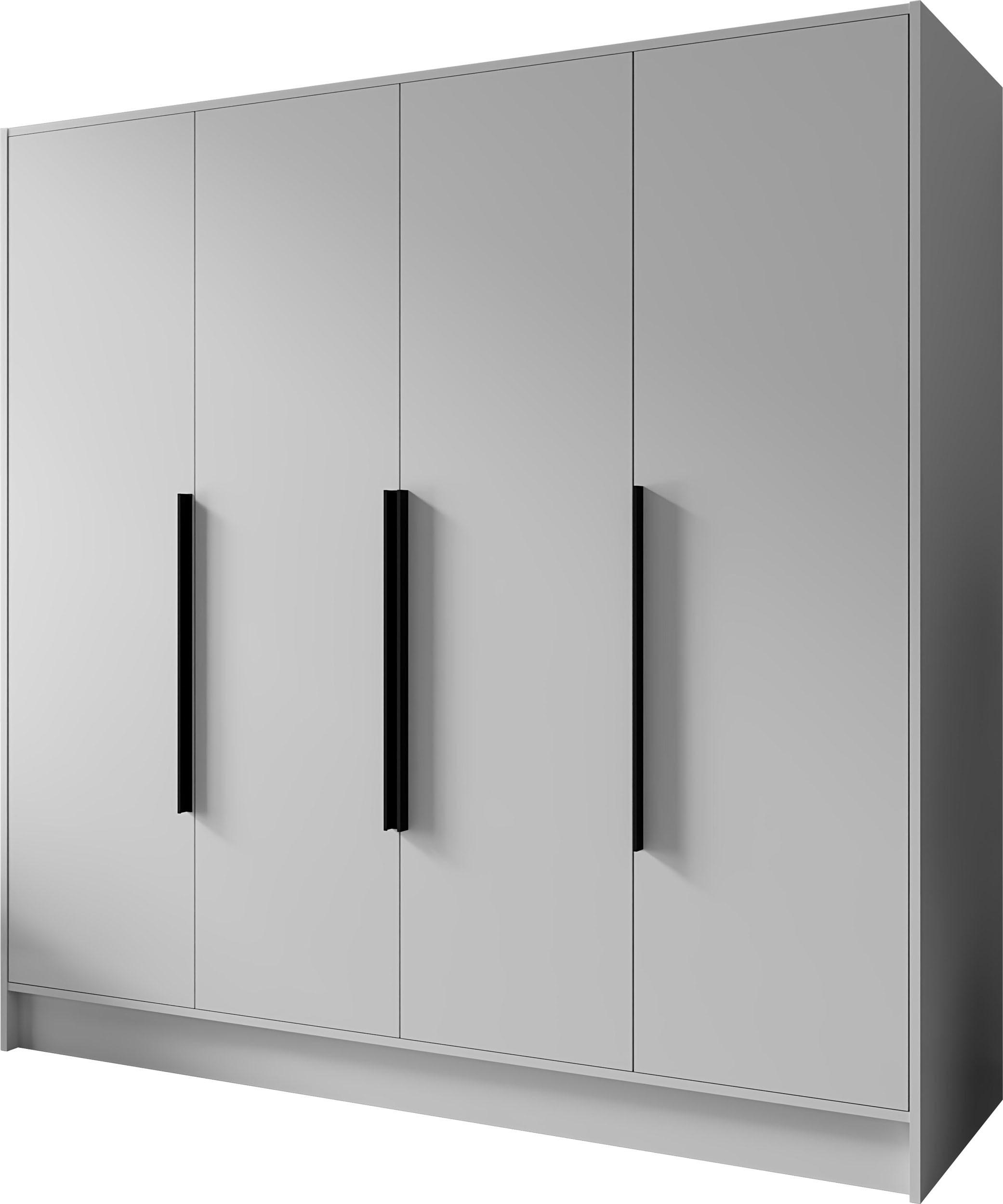 KLEIDERSCHRANK Mono Bis im Skandi-Stil, Drehtüren mit Schwarze Metallgriffe, Weiß 200/200/51 cm - Weiß, Holzwerkstoff (200/200/51cm) - WFL GROUP