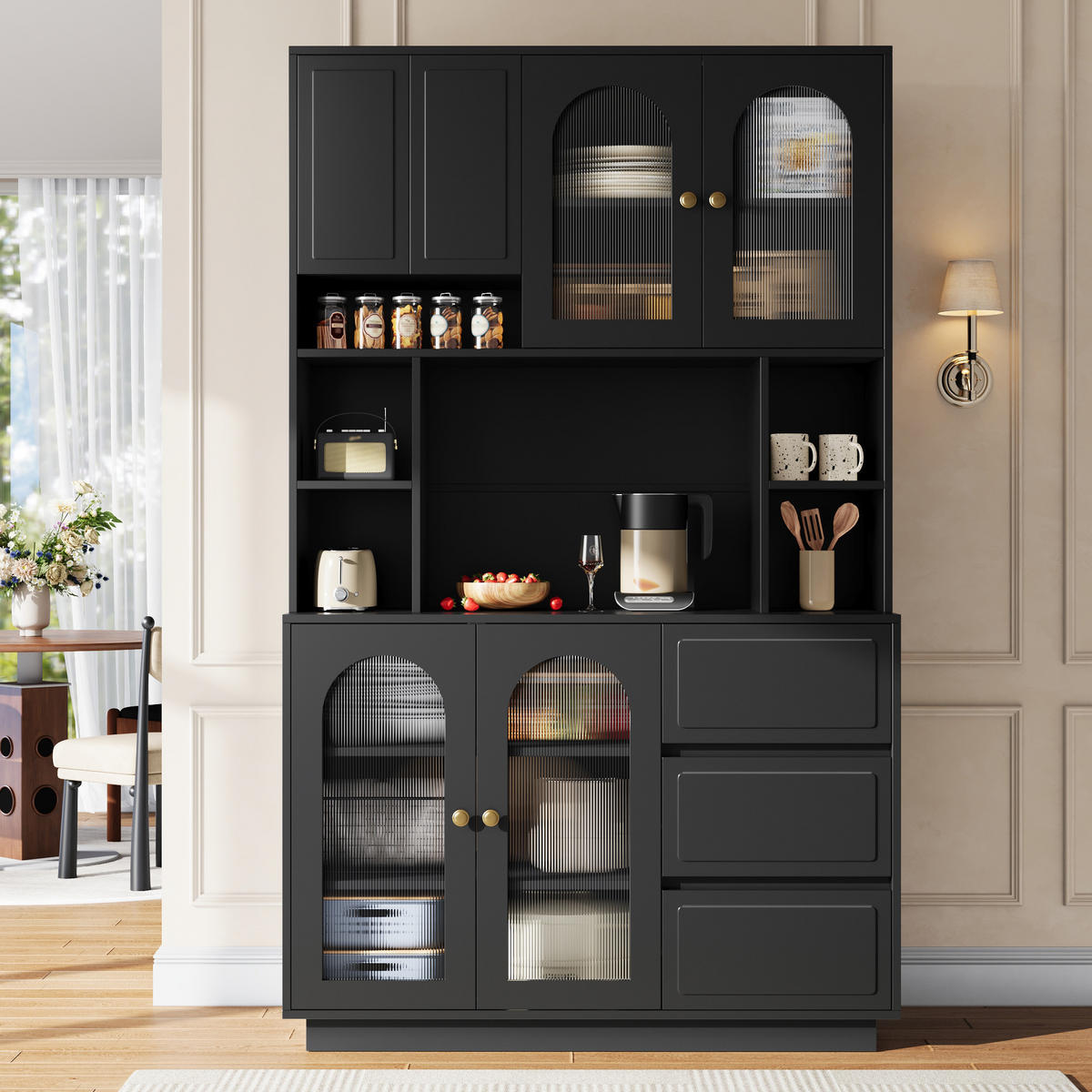 GESCHIRRSCHRANK LED Bogen Türen Acryltüren - Schwarz, Holzwerkstoff (106/175/30cm) - FLIEKS