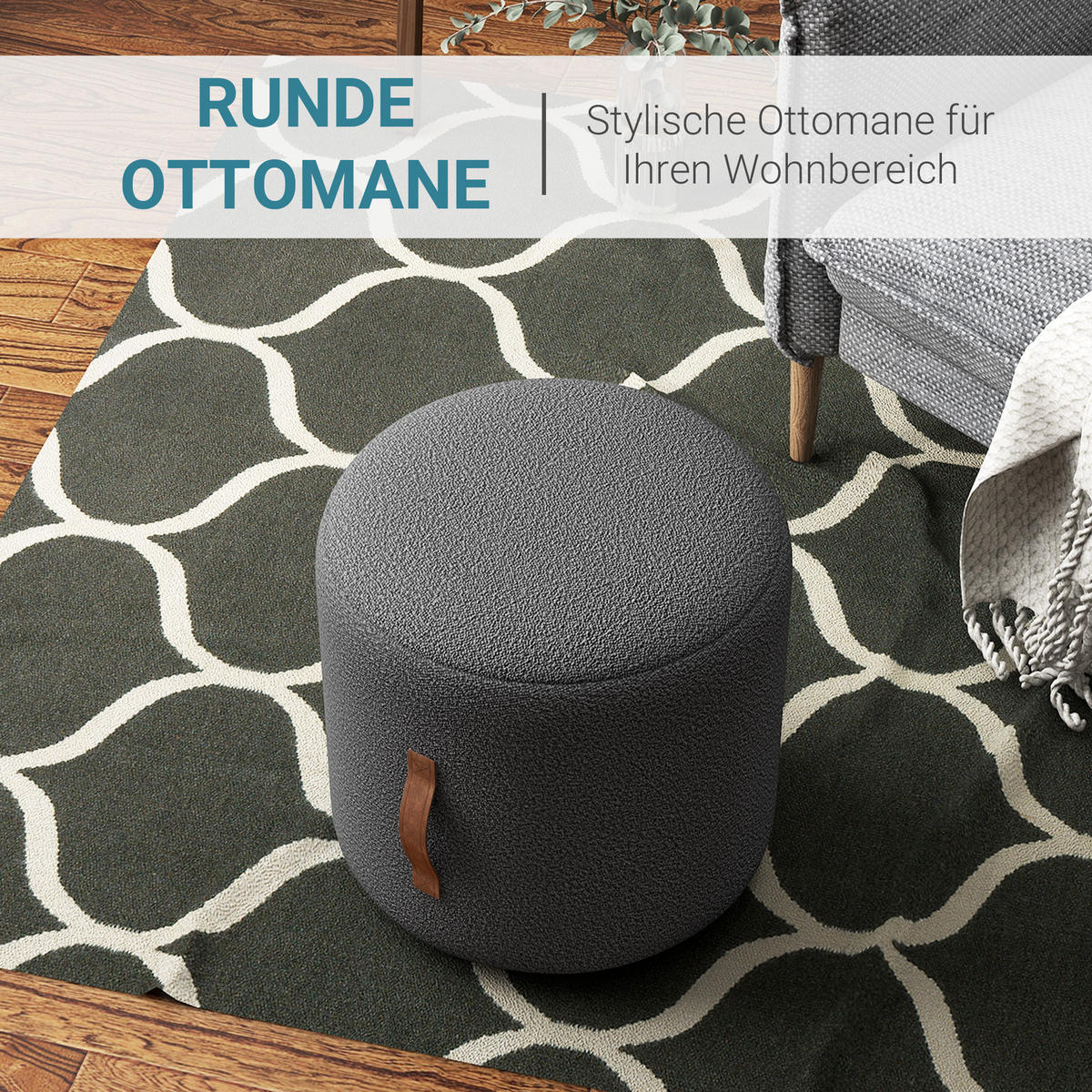 SITZHOCKER, Polsterhocker, Dunkelgrau - Dunkelgrau, Kunststoff (48/45/48cm) - HOMCOM