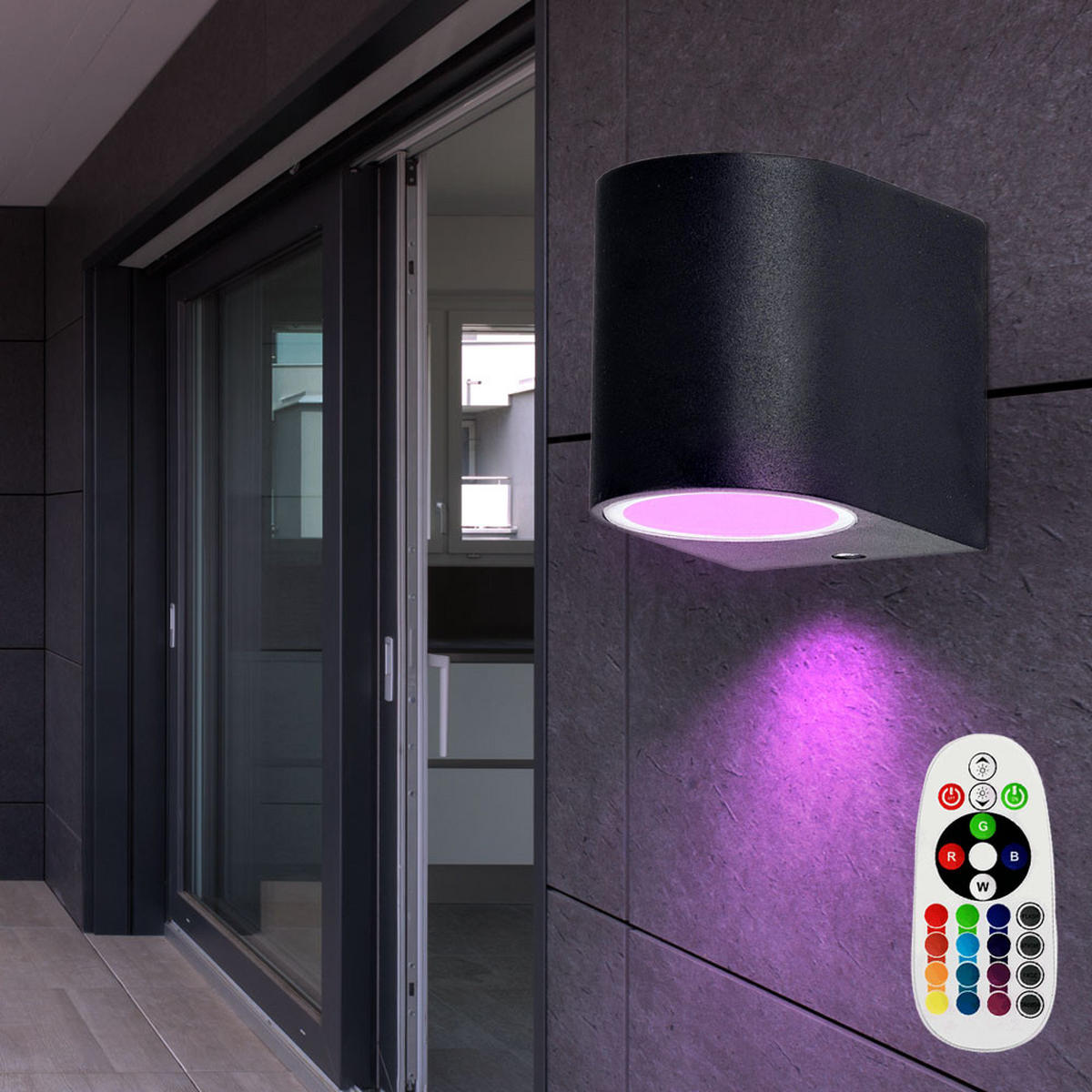 RGB LED AUSSEN-WANDLEUCHTEN Aluminium Schwarz 6er Set - Schwarz, Glas (7/8/9.4cm)