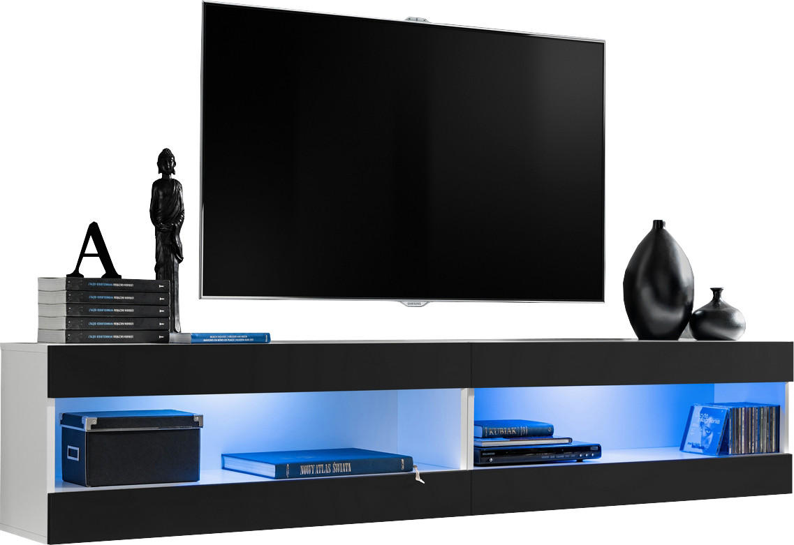 WOHNWAND TIVOLI SET4-WHITE/BLACK+BLU Offener Raum Weiß Schwarz - Schwarz/Weiß, Holzwerkstoff/Kunststoff (200/41/35cm) - Komodee