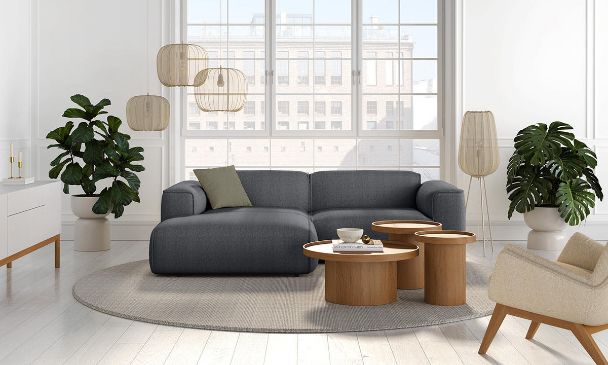 ECKSOFA mit XL-Longchair - Hellgrau/Schwarz, Kunststoff/Textil (260/171cm) - home24