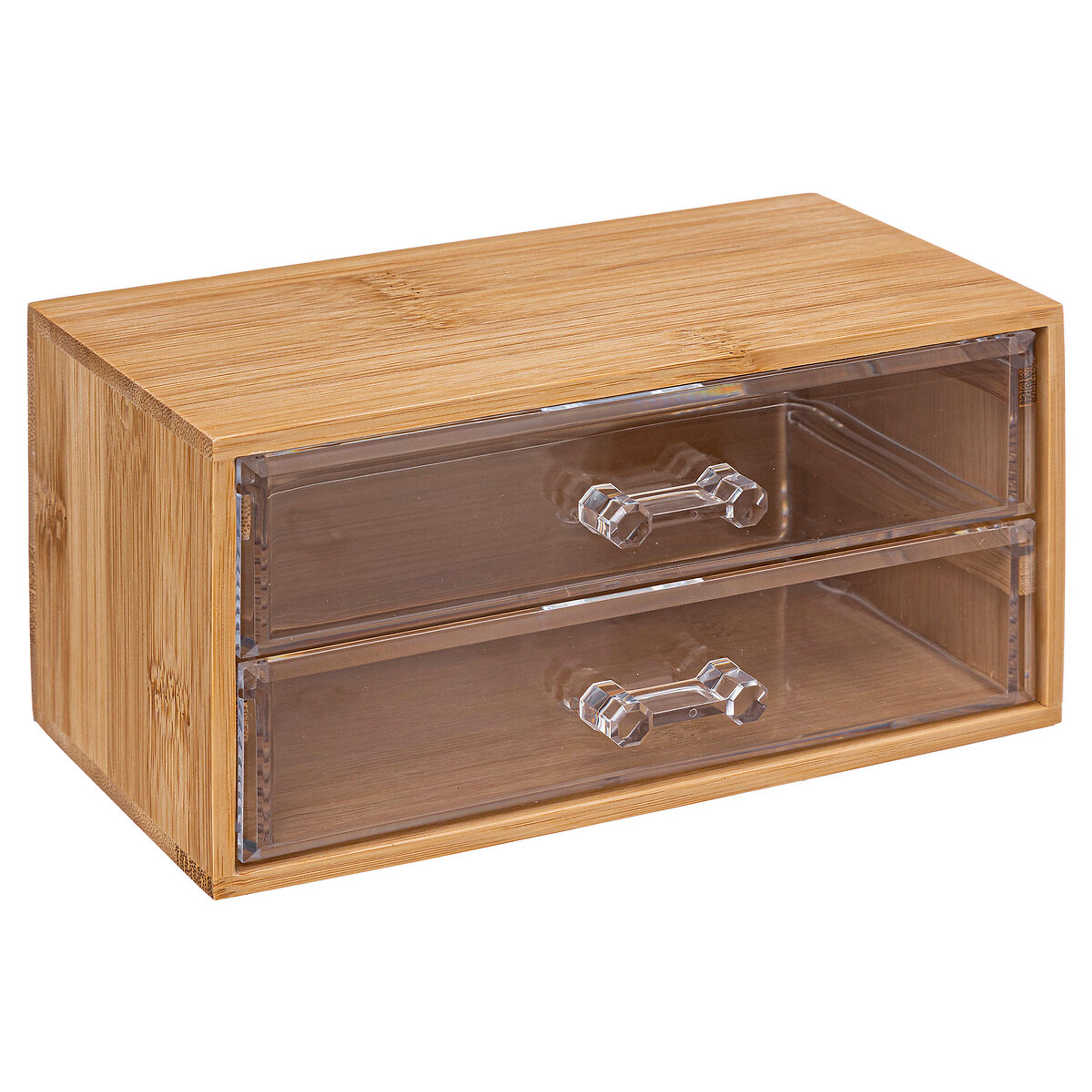 SCHMUCKBOX Selena mit 2 Schubladen, Bambus, Kunststoff, 19 x 11.7 x 9.6 - Beige, Holz (9.6/11.5/19cm) - 5five Simply Smart