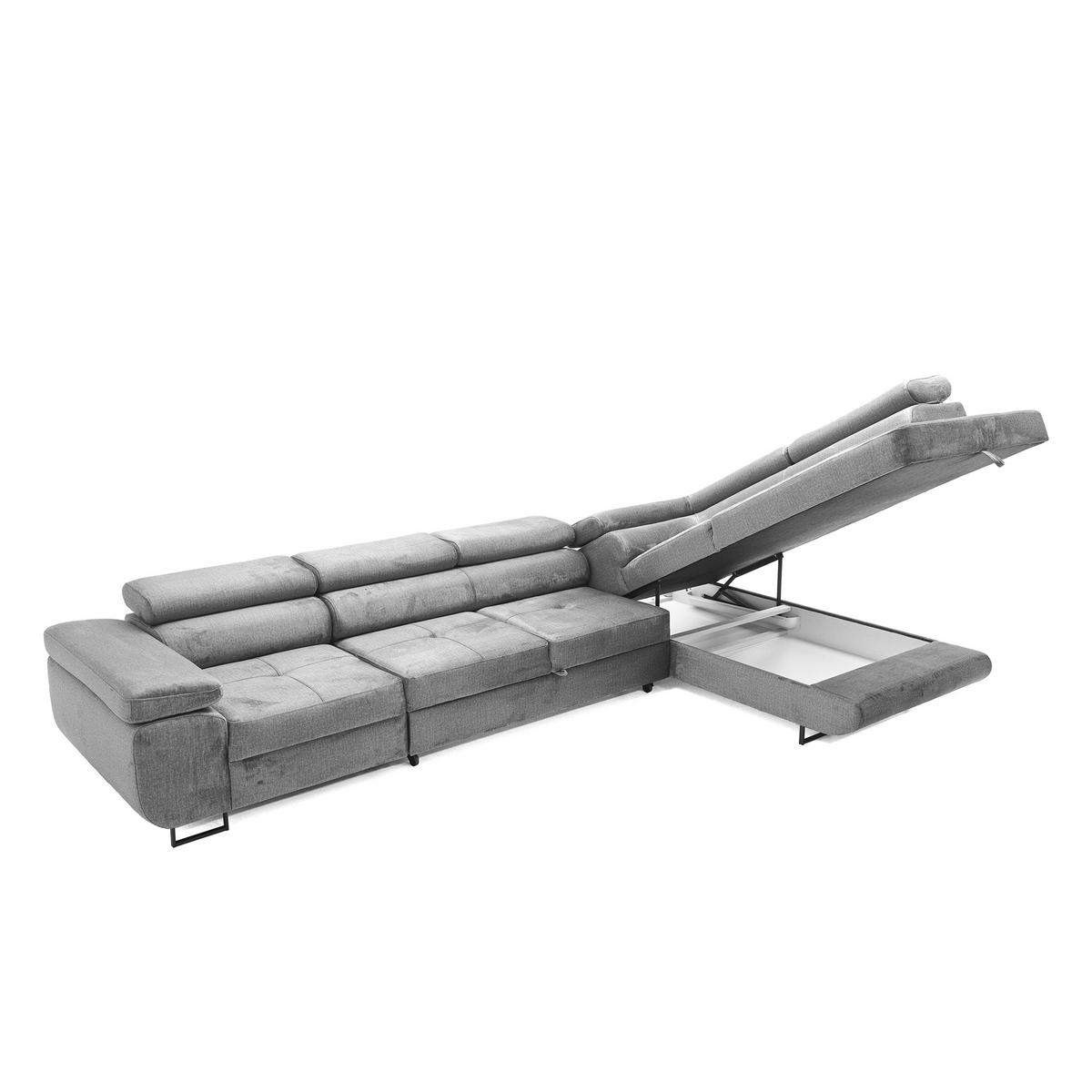 ECKSOFA WILD MAXI L Rechts mit Schlaffunktion 125x195 Velours Grau - Chromfarben/Grau, Holz/Textil (203/350cm) - Muffo