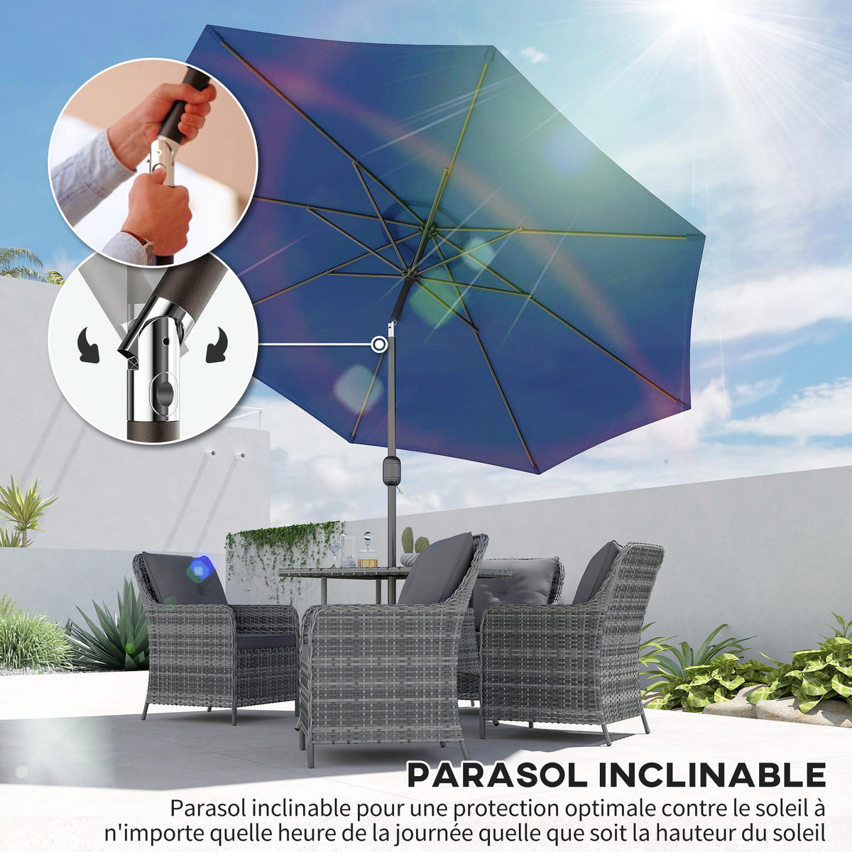 SONNENSCHIRM DE-11395 neigbar, mit Kurbel, Ø 3 m Blau - Blau, Metall (295/295cm) - ComfortXL