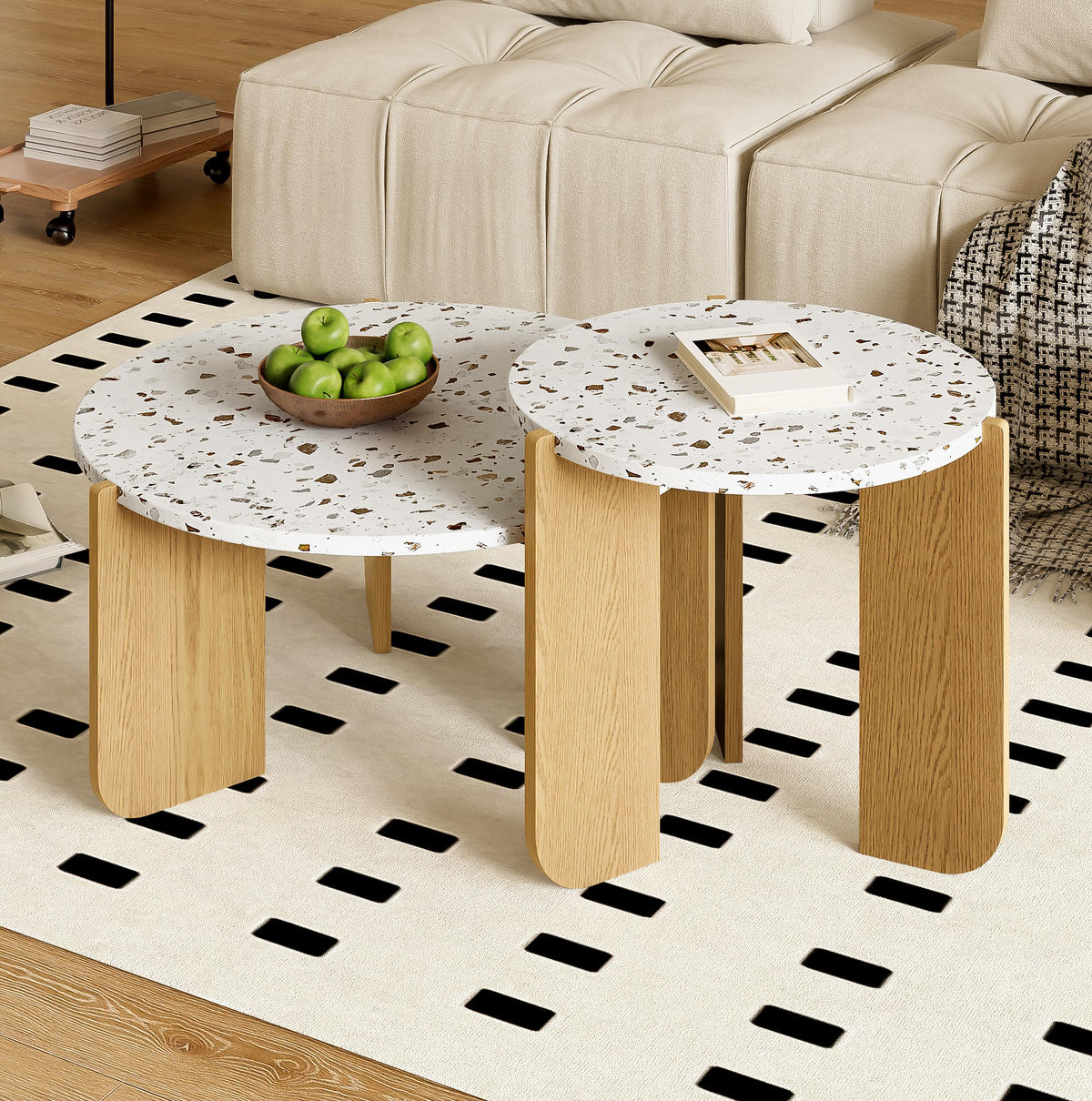 COUCHTISCH aus MDF 70x70x35 & 50x50x45,5 cm in Natur mit Nesting-Design - Naturfarben, Holzwerkstoff (70/70/35cm) - Modfu
