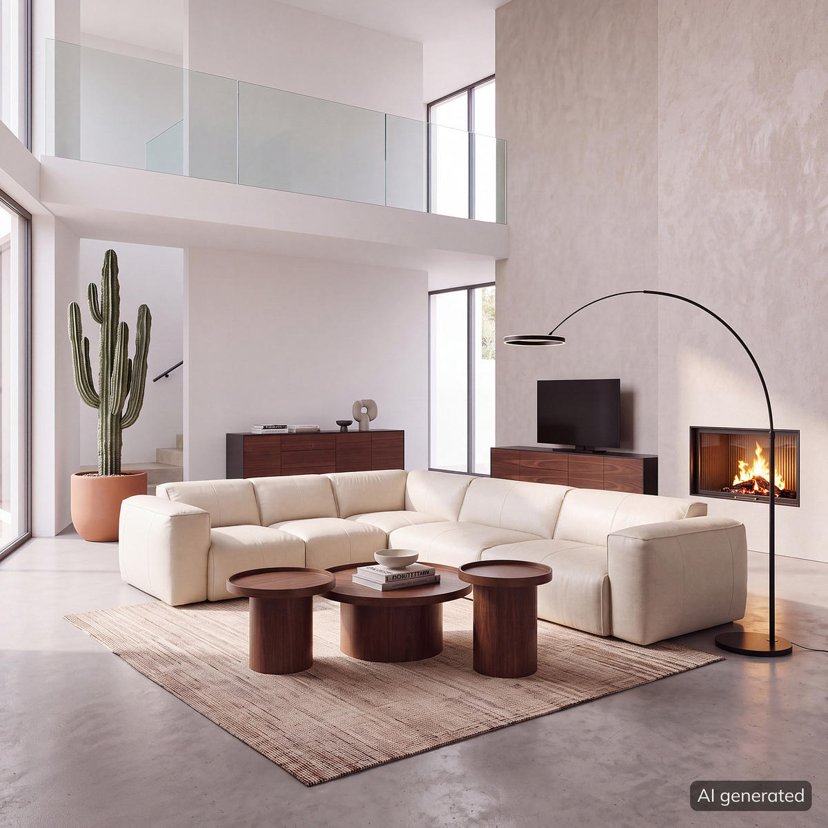 ECKSOFA mit Rundecke - Hellgrau/Schwarz, Leder/Kunststoff (325/260cm) - home24