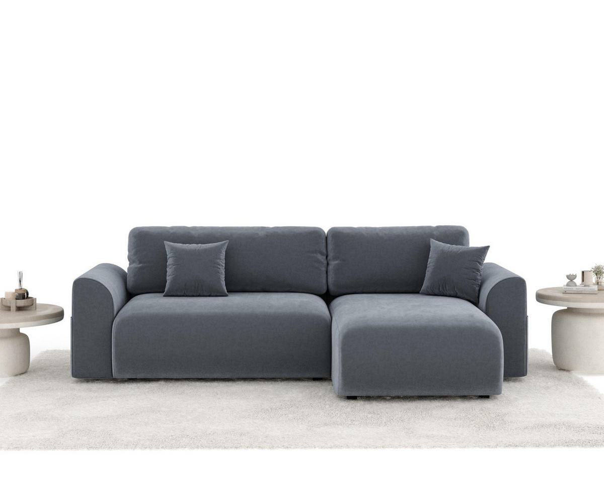 ECKSOFA MIT SCHLAFFUNKTION Bodega Grau Samtstoff - Schwarz/Grau, Holz/Holzwerkstoff (235/138cm) - Maison de Reve
