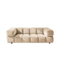 SOFA 3-Sitzer, Couch, Veloursstoff Bluvel, Creme, Averro - Creme, Holz (240/70/96cm) - Kaiser Möbel