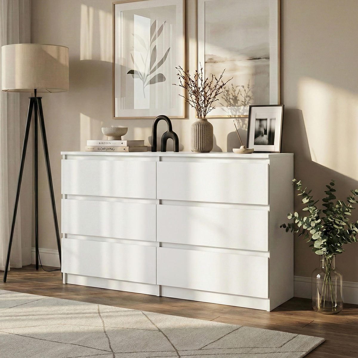 KOMMODE Lemon mit 6 Schubladen, 140 cm, Weiß matt - Weiß, Holzwerkstoff (140/78/39cm) - Beautysofa