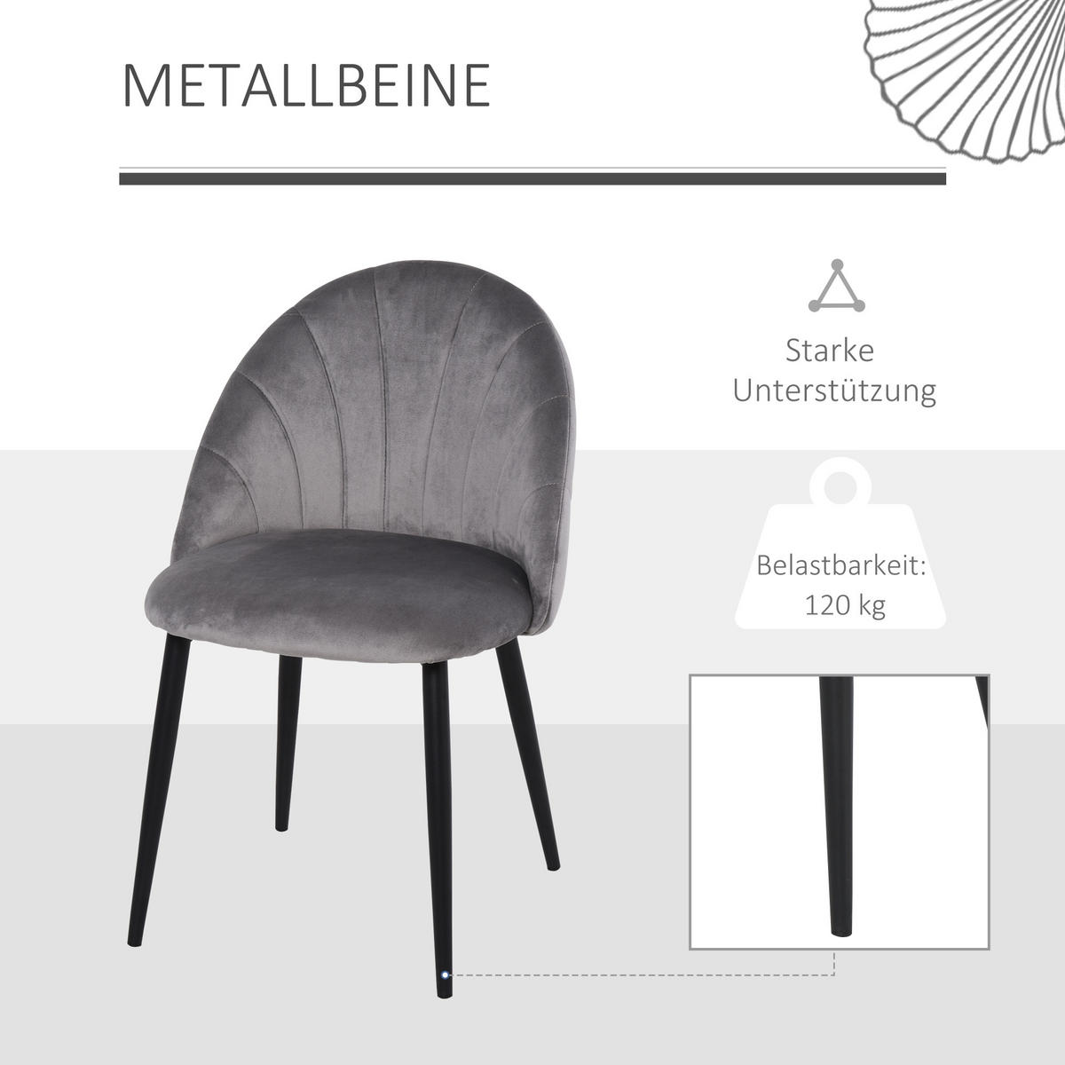 ESSZIMMERSTÜHLE, Samt, Metall, Grau - Grau, Kunststoff (54/79/52cm) - HOMCOM