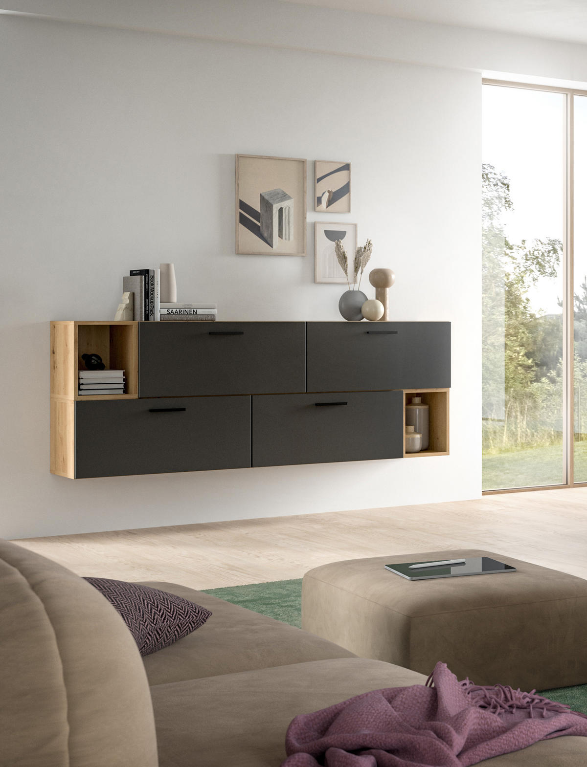 WOHNWAND Primo (B/H/T: ca. 176/97/34 cm) in Artisan Oak /Basalt grau - Eiche Artisan, Holzwerkstoff (176/97/34cm)