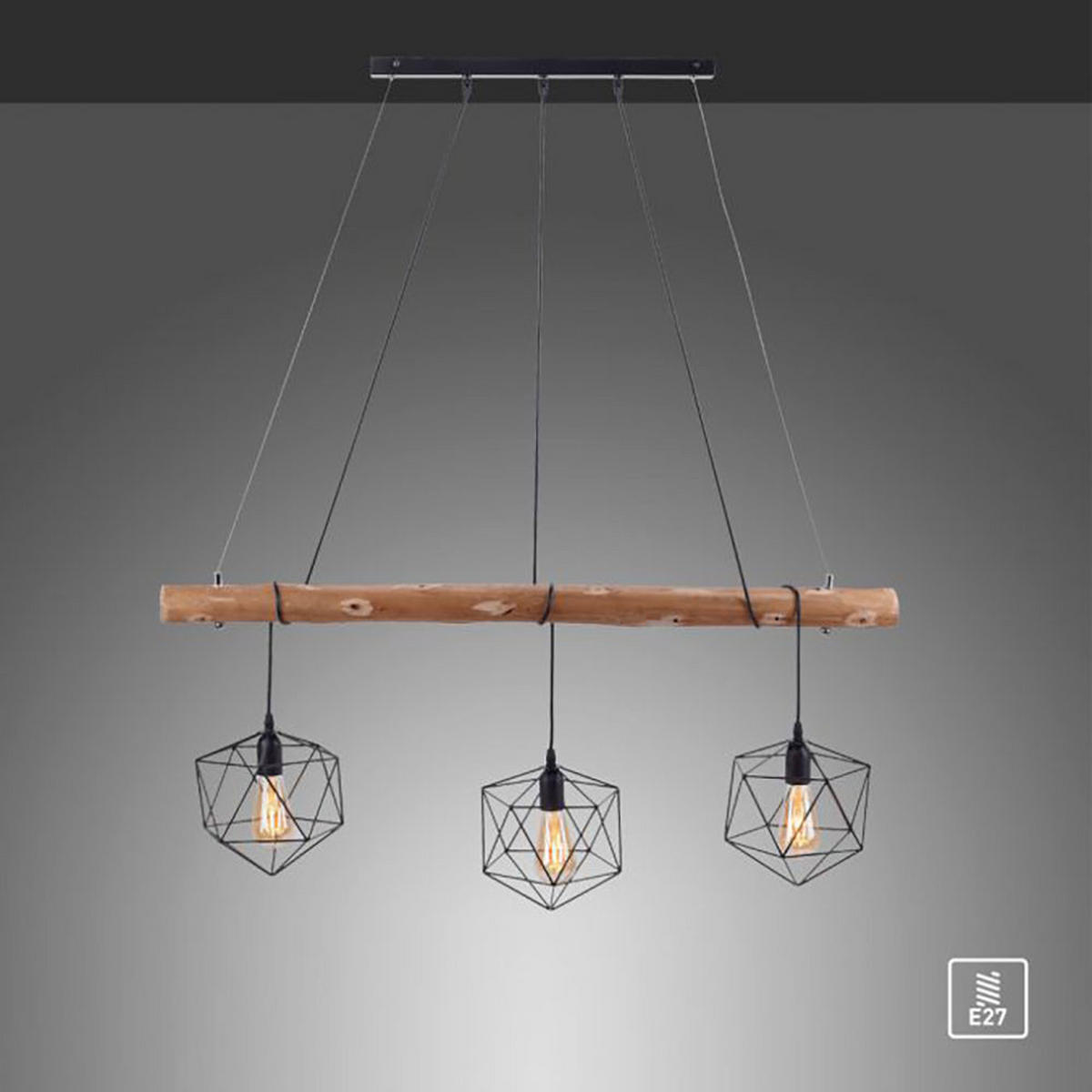 METALL HÄNGELEUCHTE Braun Gitteroptik Holz 3 Flammig - Braun, Holz (100/20/120cm)