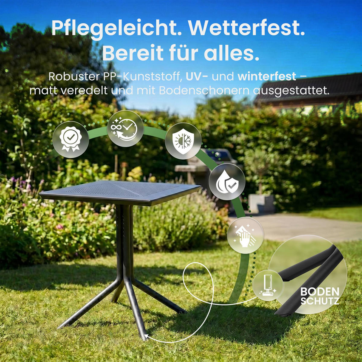 GARTENTISCH eckig 80/80/74 cm Kunststoff Schwarz - Schwarz, Kunststoff (80/80/74cm) - CLP
