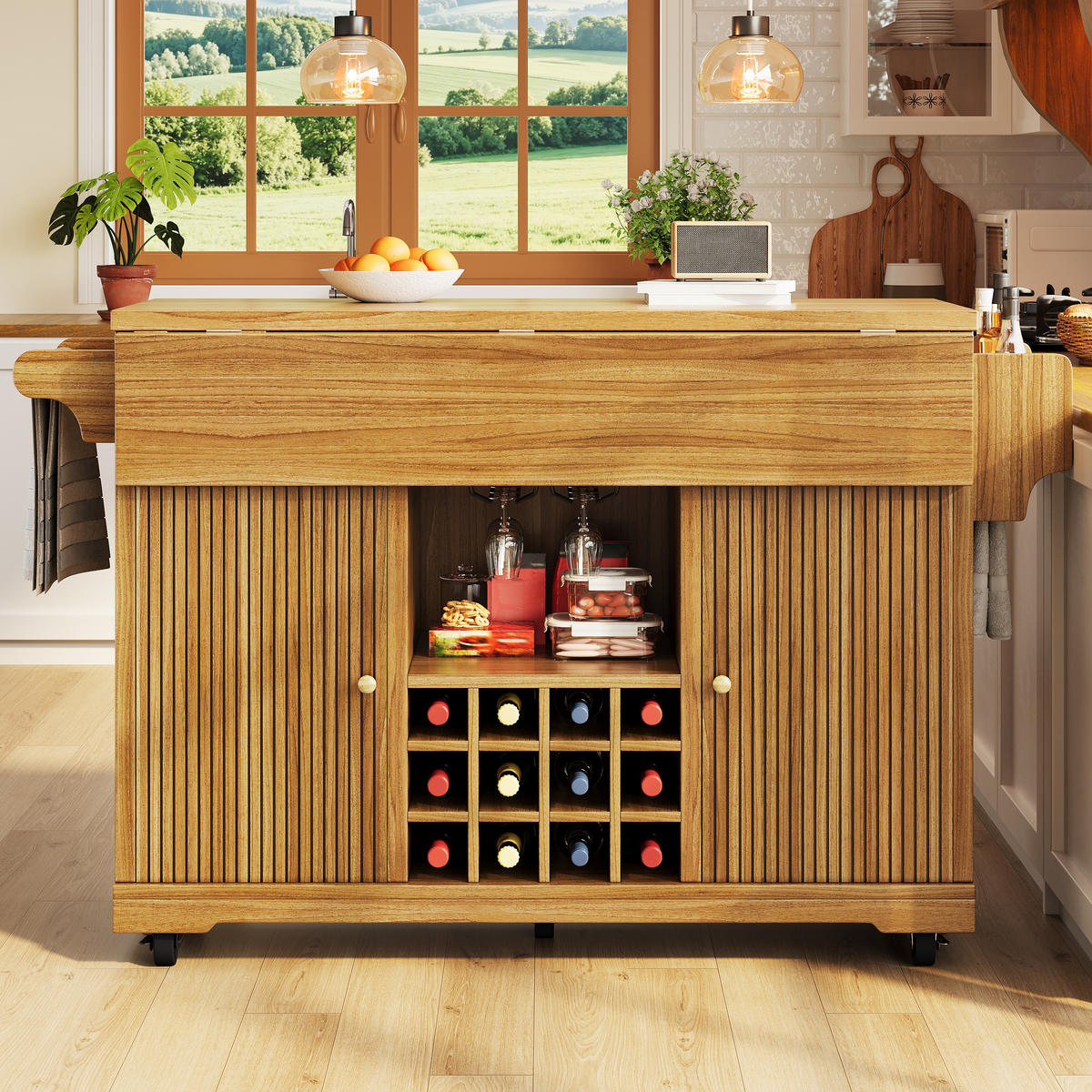 KÜCHENINSEL Weinregal Stauraum Dunkelbraun - Dunkelbraun, Holzwerkstoff (142.5/95/80cm) - FLIEKS