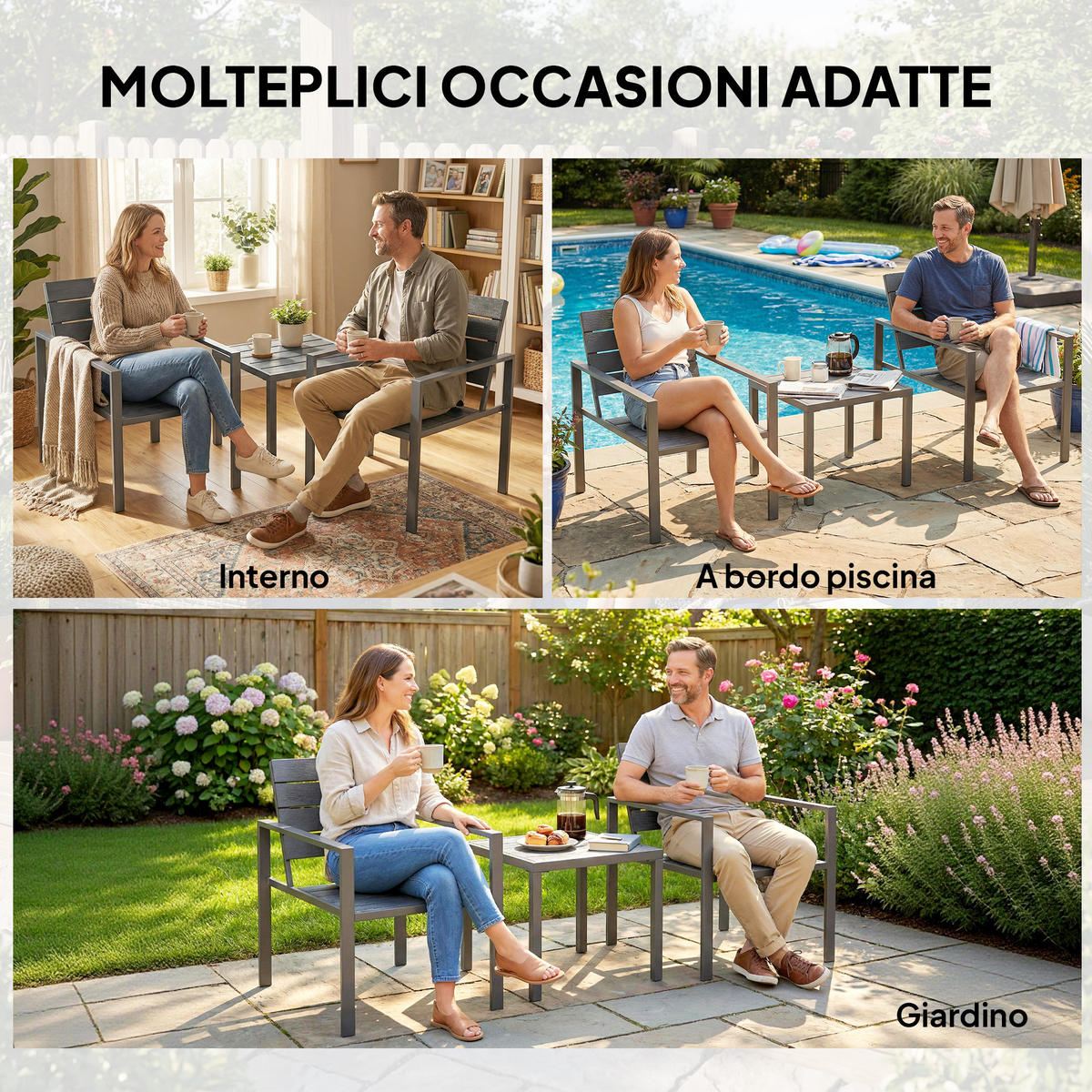 GARTEN-BEISTELLTISCHSET Dunkelgrau 3 Stück - Dunkelgrau, Metall (50.5/48.3/42cm) - GiPP