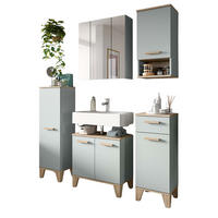 BADMÖBEL-SET 5-teilig grün, Eiche 158 x 190 cm, Komplettset mit viel Stauraum - Eichefarben/Grün, Glas/Holzwerkstoff (158/190/34cm) - Inn.Furn