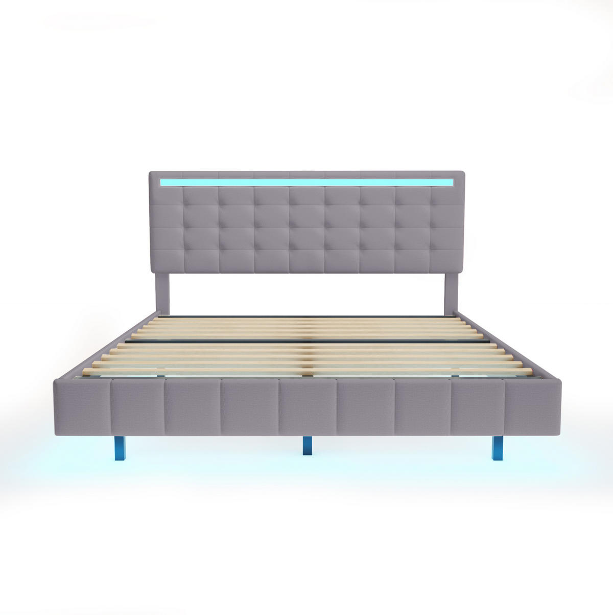 POLSTERBETT mit LED-Beleuchtung 160/200 cm in Grau mit gepolstertem Kopfteil - Grau, Textil (160/200cm) - BEAOK