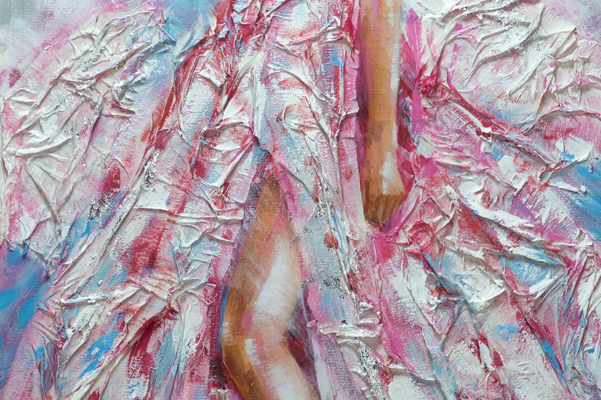 ACRYLBILD HANDGEMALT 60/120 cm - Pink/Weiß, Holz/Textil (60/120cm) - KUNSTLOFT