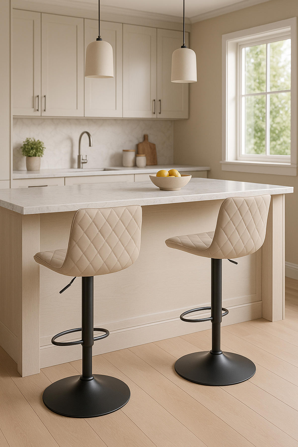 BARHOCKER 2er Set Emil Kunstleder creme - Schwarz/Naturfarben, Kunststoff/Metall (48/107/54cm) - TPFLiving