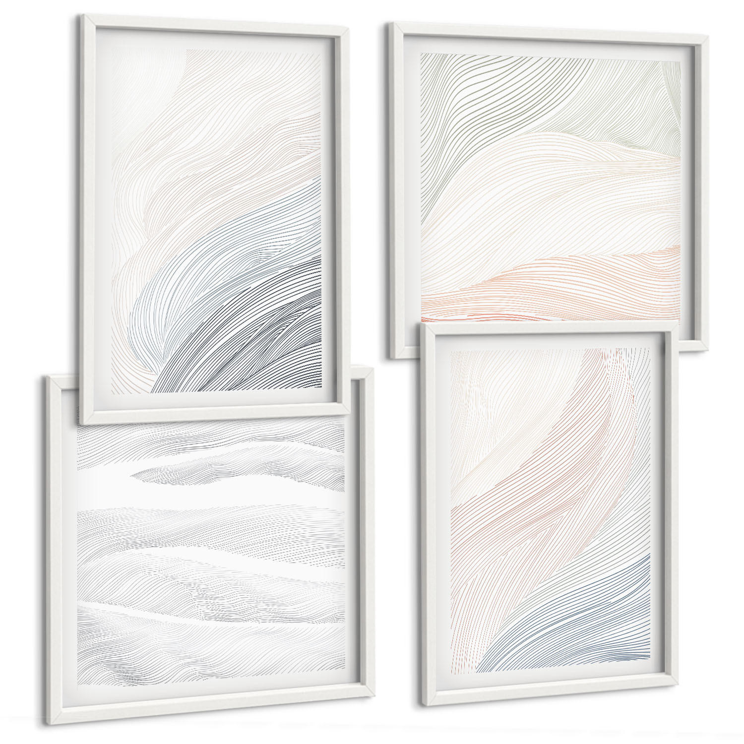 BILDER SET 4er Set - 50x50 cm & 40x60 cm Weißer Rahmen - Abstrakte Pastellwellen - Weiß, Kunststoff (50/50cm) - TULUP
