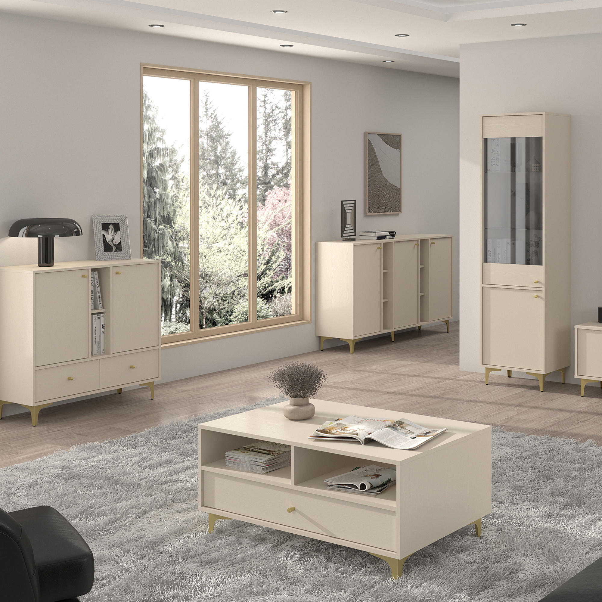 Thumbnail - Konsimo® Kommode, Creme, Holzwerkstoff, Metall, 1 Fächer, 3 Schubladen, 83.6x72.4x40.8 cm, Wohnzimmer, Kommoden & Sidebo...