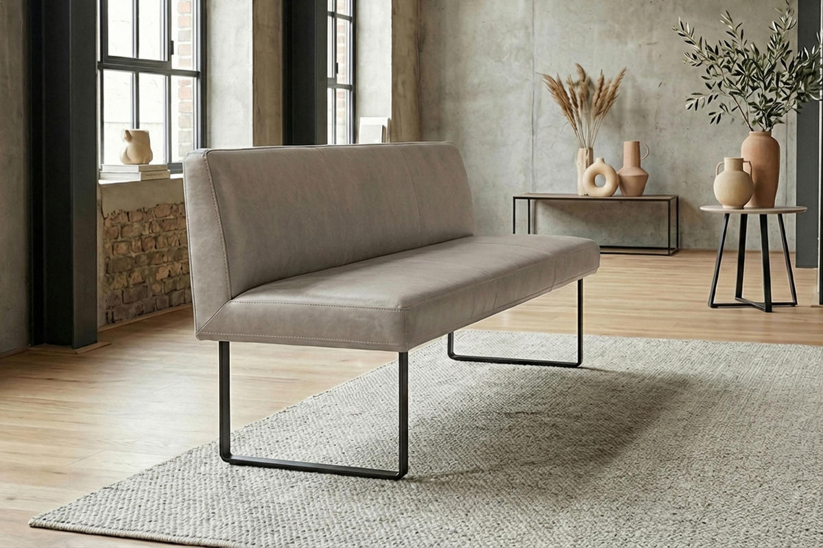 ESSZIMMERBANK ELEEN Grau Leder - Grau, Leder (123/85/69cm) - KAWOLA