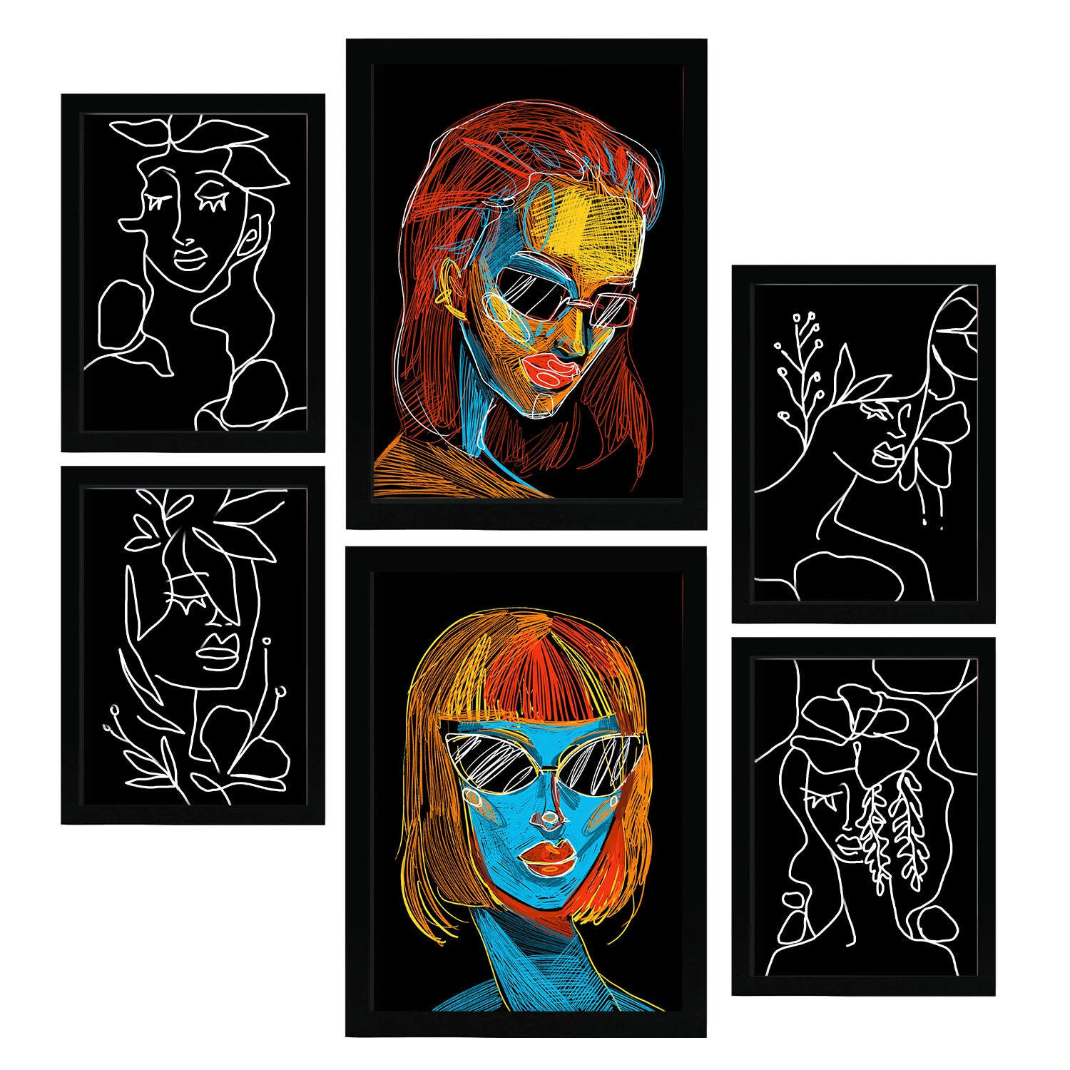 POSTER Set Mit 6 Schönheitstöne 1 In Weibliche Zusammenfassung Ästhetische Dekorative Gemälde Für Ihr Wohnzimmer Zuhause A3 & A4 Schwarzer Rahmen - Schwarz, Papier (29/3cm) - Nacnic
