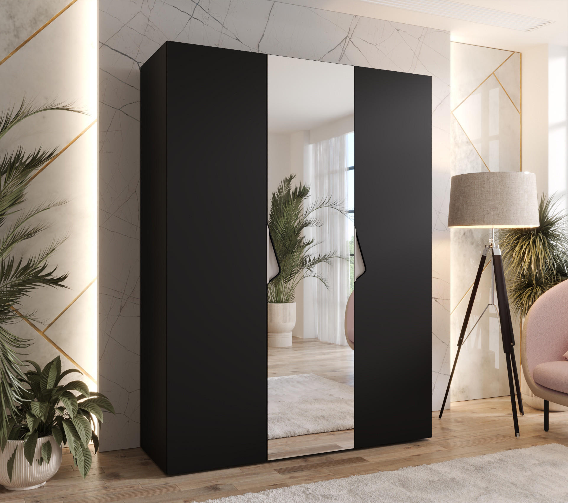 DREHTÜRENSCHRANK 202/150/52 3-türig - Beige/Schwarz, Holz/Metall (150/202/52cm) - Abiks Möbel