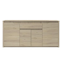 SIDEBOARD 4 Türen 1 Schublade Eiche Dekor L185 cm - Wendy - Weiß, Holzwerkstoff (45.8/85.5/185.3cm) - Calicosy