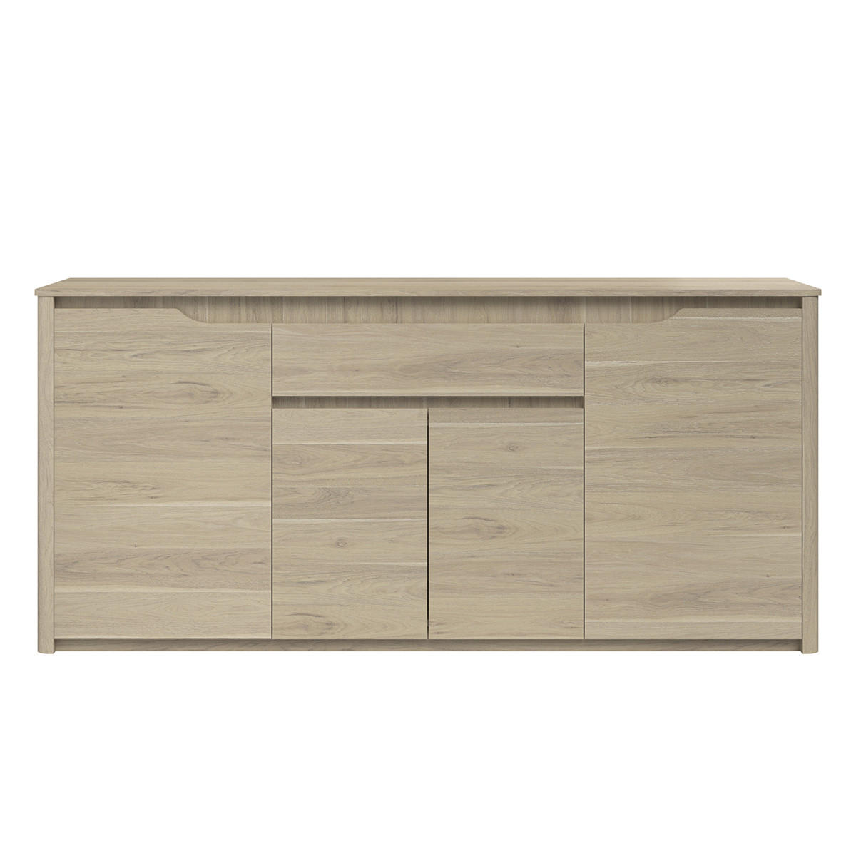 SIDEBOARD 4 Türen 1 Schublade Eiche Dekor L185 cm - Wendy - Weiß, Holzwerkstoff (45.8/85.5/185.3cm) - Calicosy