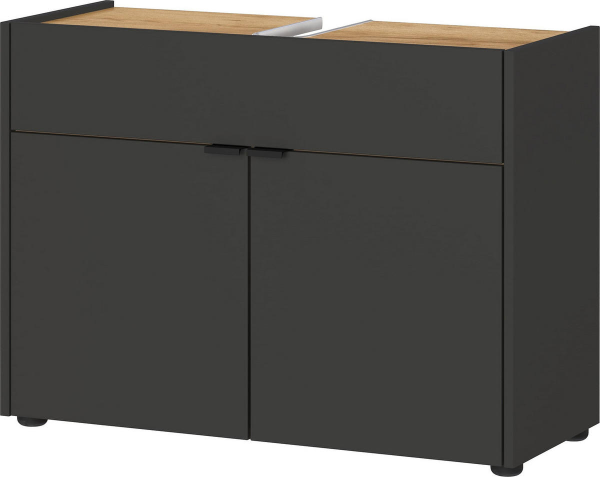 UNTERSCHRANK 80x34x60 cm stoßfest mit Siphonaussparung und Easy-Clean-Oberfläche, Grau-Beige 80x34x60 cm - Grau, Holz/Metall (80/60/34cm) - KADIMA DESIGN