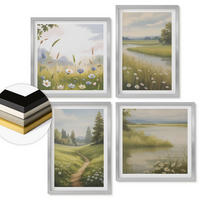 WANDBILDER 4er Set - 50x50 cm & 40x60 cm Silberner Rahmen - Frühlingslandschaft Flusswiese - Silberfarben, Kunststoff (50/50cm) - ArtPrintCave