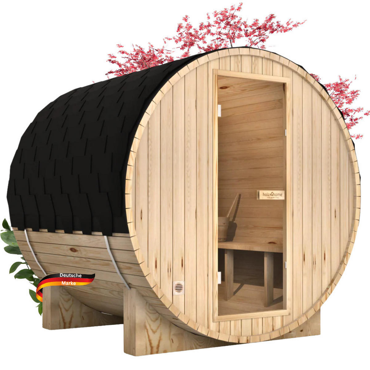 FASSSAUNA Outdoor mit Elektroofen PIET für 4 Personen Externe Montage - Braun, Holz (180/190/180cm) - DELUKE