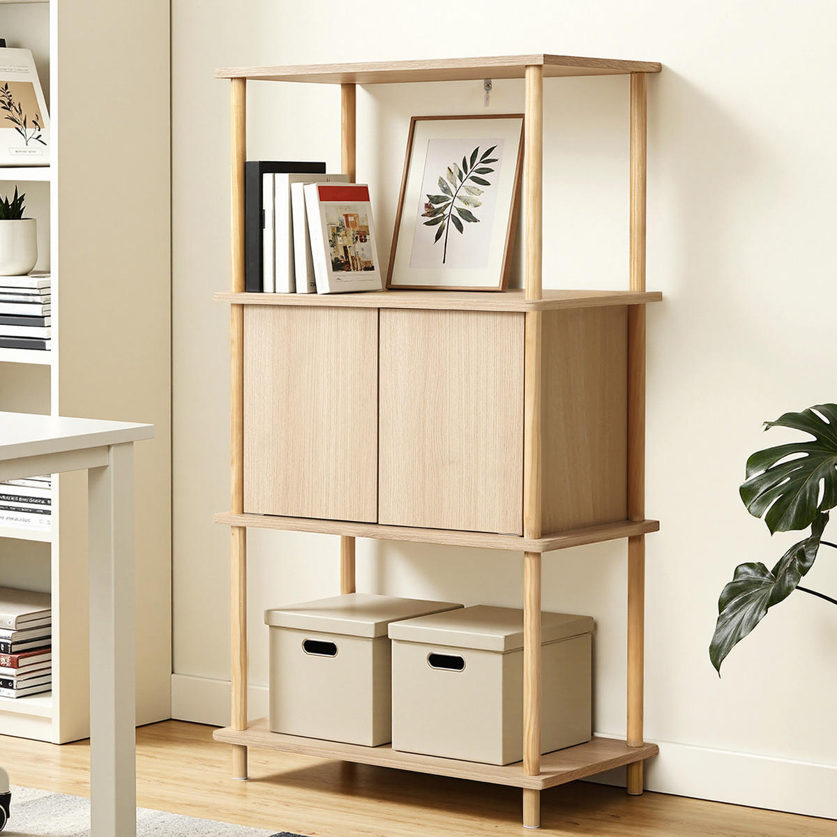 STANDREGAL mit 3 Ablagen und zweitürigem Stauraum - Alteiche, Holz (35/112.5/60cm) - Hometopia