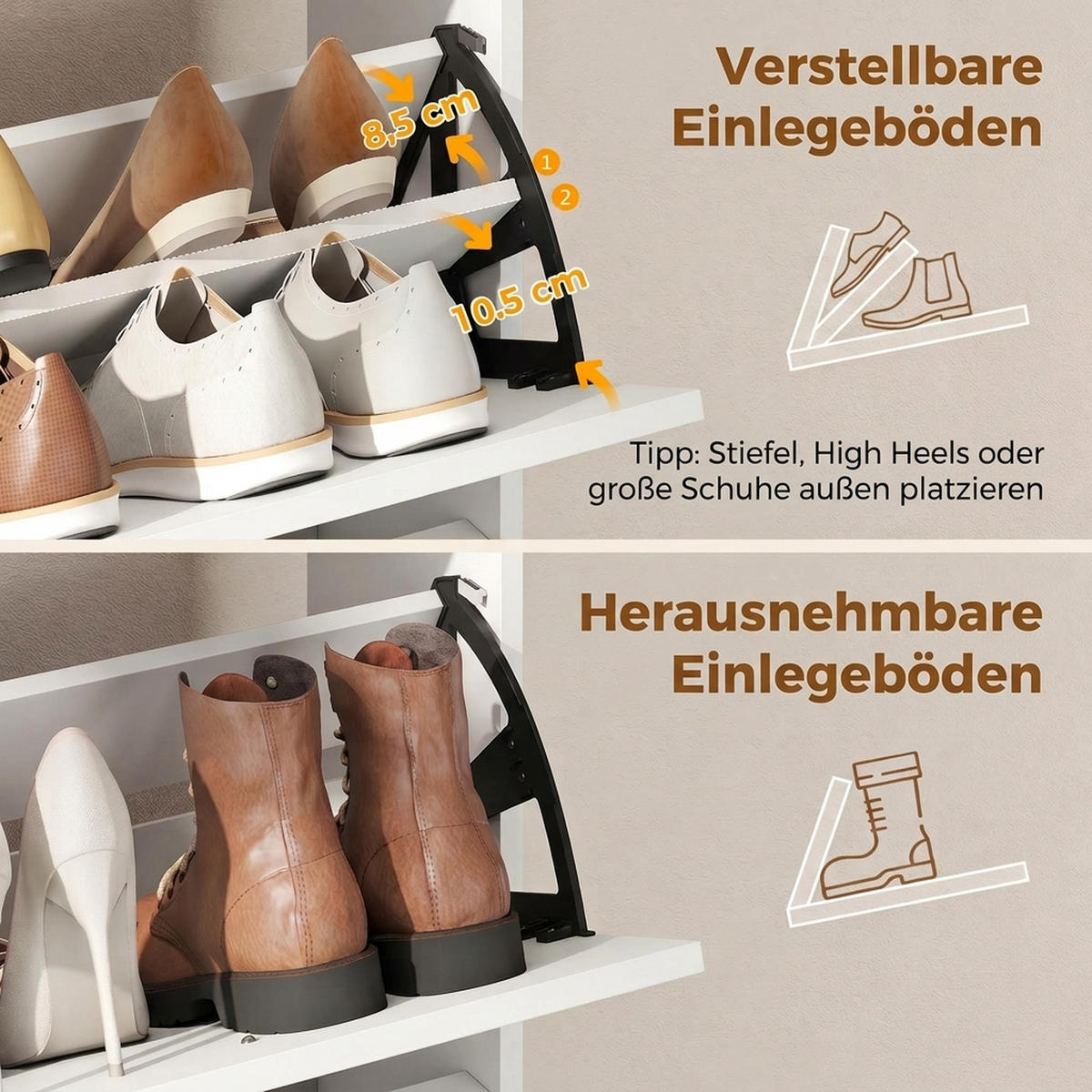 SCHUHSCHRANK MDF Weiß - Zinkfarben/Weiß, Holzwerkstoff/Kunststoff (24/100/100cm) - HOMCOM