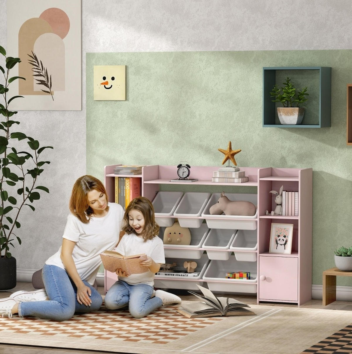 KINDERREGAL 140/30/90 cm rosa aus MDF und Metall mit Boxen - Pink, Holz (140/90/30cm) - OKWISH