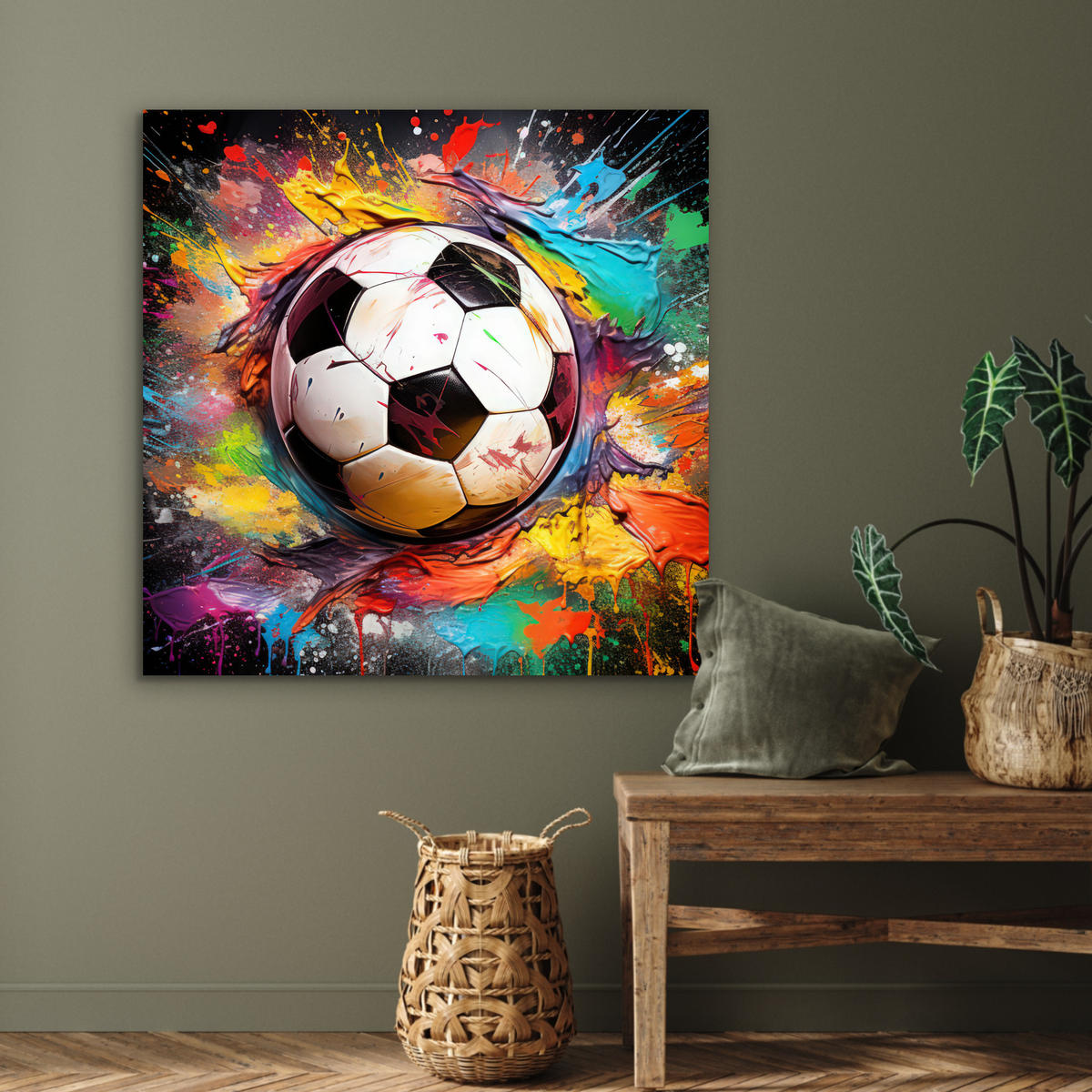 KOVOVÝ OBRAZ Futbal - Farba - Farby - Čierna - Biela 90x90 cm - biela, kov (90/90cm) - MuchoWow