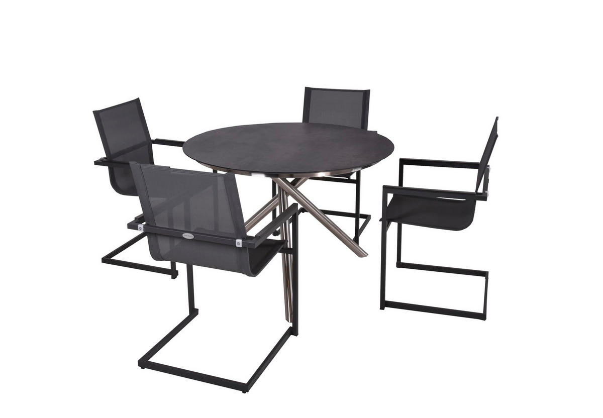 GARTEN-SITZGRUPPE Hector 06 5-teilig Gartenmöbel-Set - Schwarz, Kunststoff - DELUKE