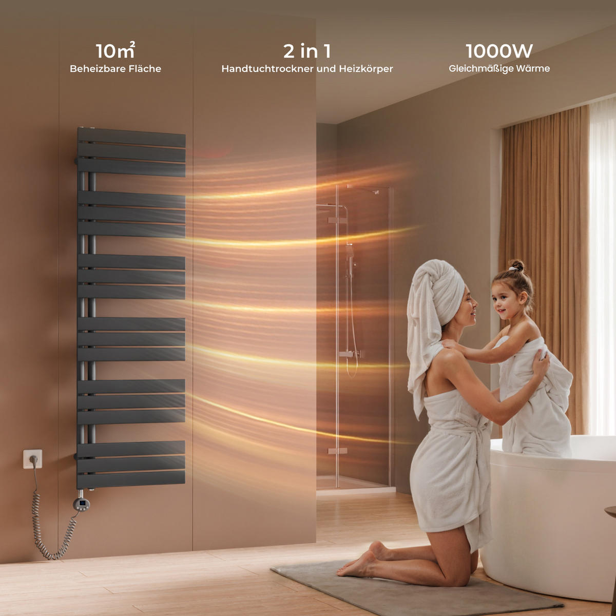 HANDTUCHHEIZKÖRPER 159,9/50 cm anthrazit elektrisch 1000 W mit WLAN-Thermostat - Anthrazit, Metall (50/160/5.9cm) - S'AFIELINA