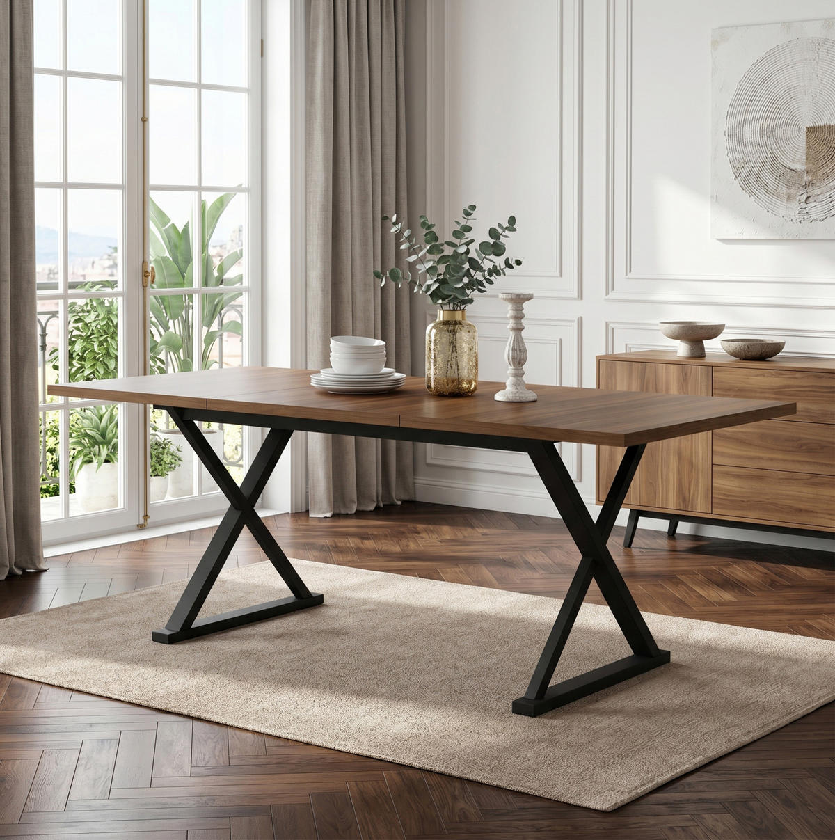 ESSTISCH 180/75/90 cm Walnussfarben aus MDF mit Metallbeinen - Walnussfarben, Holzwerkstoff (180/90/75cm) - OKMYHOME